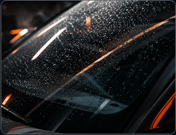 Vidrio automotriz con gotas de agua